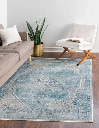 Miniatura 16 de Unique Loom Newport Collection - Alfombra de área ocre (2' x 3' 11", azul/marrón claro)