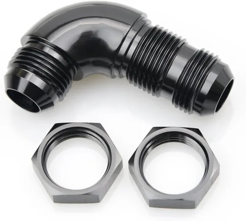 Miniatura 11 de 90 grados -4 AN a -4AN de una pieza de flujo completo macho Flare Bulkhead Unión de combustible con tuerca de mamparo AN4 Aluminio Negro