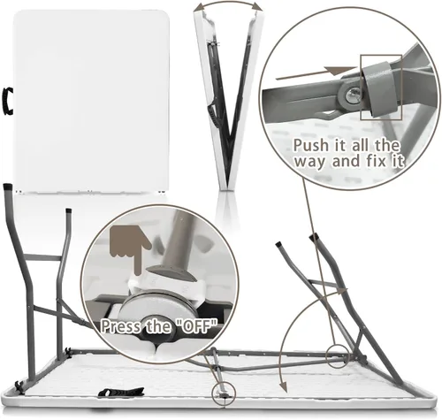 Miniatura 7 de Mesa plegable de plástico, mesa plegable de 5 pies, mesas portátiles de plástico para cenas, fiestas, tarjetas, picnic, campamento, granito blanco