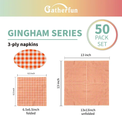 Miniatura 2 de Gatherfun Servilletas de papel desechables de 3 capas de color naranja y blanco para cena, picnic, fiesta de cumpleaños