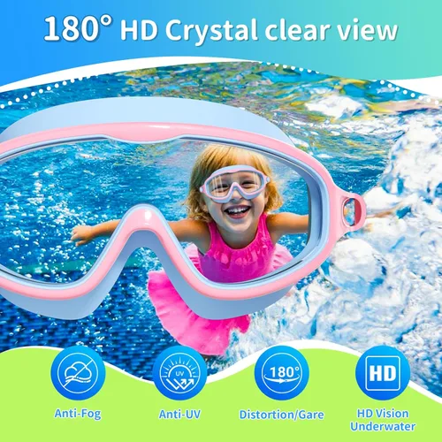 Miniatura 4 de Paquete de 2 gafas de natación para niños, sin fugas, antivaho, anti-UV, para niños y niñas de 4 a 14 años Azul oscuro y rosa azul