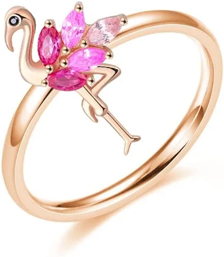 Anillo de flamenco para mujeres, adolescentes y niñas, plata de ley 925, lindo animal, oro rosa, circonita cúbica, pájaro, flamencos, boda,