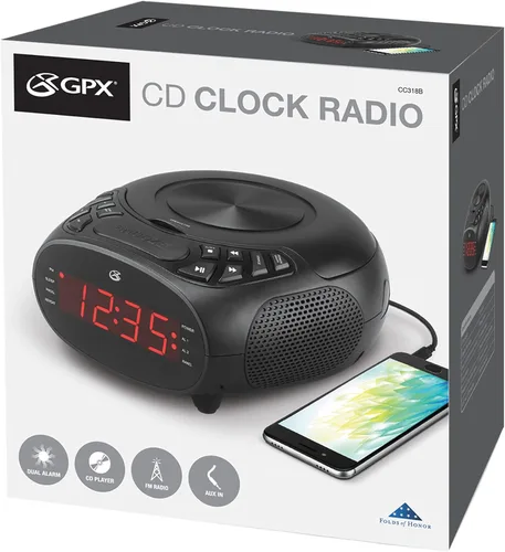 Miniatura 3 de GPX Radio despertador doble CD, carga superior, FM, negro (CC318B)