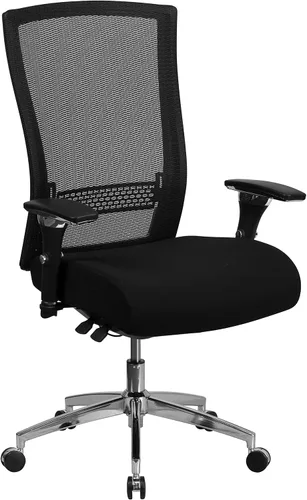 Flash Furniture HERCULES Series 24/7 Uso Intensivo 300 lb. Silla de oficina ergonómica multifunción de malla negra con deslizador de asiento