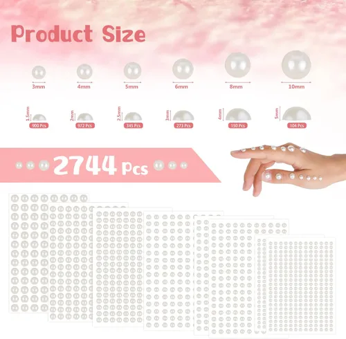Miniatura 2 de 2744 piezas de perlas para el cabello, calcomanías de perlas autoadhesivas, calcomanías de perlas para manualidades, perlas para pegar, gemas