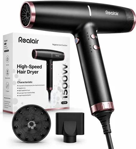 Secador de pelo iónico profesional Realair® con difusor • Secador de iones negativos • Adecuado para todo tipo de cabello • Control inteligente del