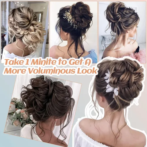 Miniatura 7 de S-noilite Extensiones de cabello rubio ondulado con clip de garra, extensiones de moño con clip de garra, extensiones de moño para mujer
