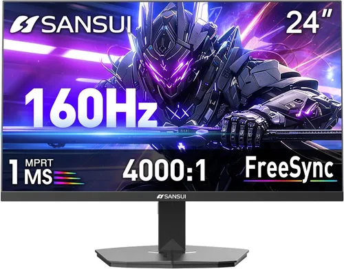 SANSUI Monitor de Gaming de 24 Pulgadas 160Hz FHD 1080P Monitor de Computadora, FreeSync 1ms Contraste 4000:1, Puertos HDMI DP Soporte VESA Monitor