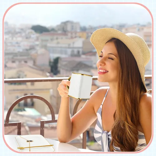 Miniatura 4 de Nitial Juego de 2 tazas y platillos en forma de bolso de 10 onzas/10.5 fl oz de cerámica, taza de té con cuchara de platillo para oficina, hogar