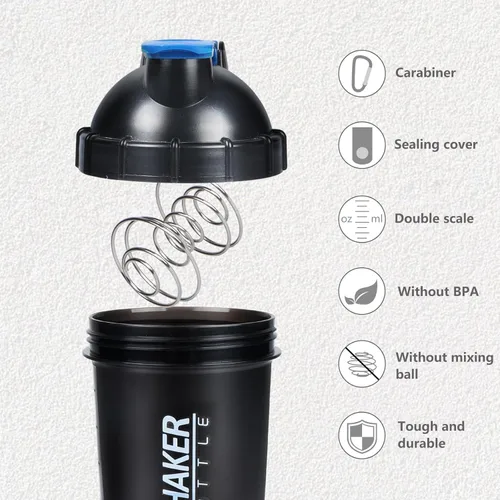 Miniatura 2 de Shaker Bottle - Botellas mezcladoras de proteínas de 18 onzas con almacenamiento de polvo y estuche para píldoras, 16.9 fl oz, taza agitadora de Azul