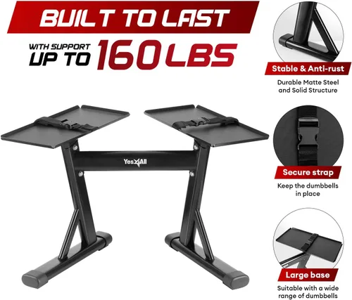 Miniatura 4 de Yes4All Soporte Ajustable para Mancuernas - Capacidad de 160 Libras, Rack de Apoyo y Rack de Pesas con Correa, Fácil Almacenamiento y Seguridad