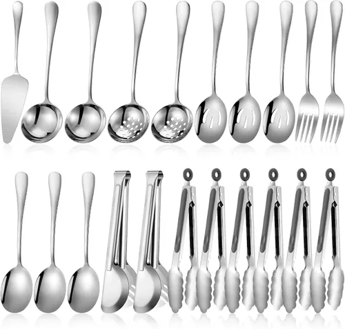 Miniatura 7 de Juego de cubiertos de servicio de 19 piezas que incluye espátulas de acero inoxidable, tenedores, cucharas, perforadas, para sopa, espumaderas