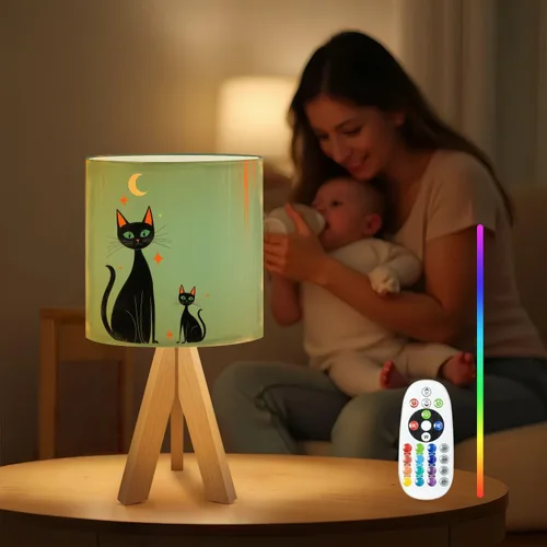 Miniatura 4 de Lámpara de mesa con trípode, retro, verde, de mediados de siglo, moderna Edad Atómica, moderna, verde azulado, negro, gato, lámpara pequeña, lámpara