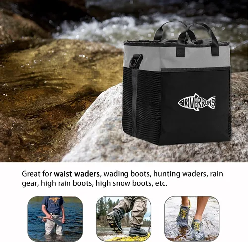 Miniatura 7 de Riverruns Bolsa para Vadeadores de Pesca y Caza con Malla Ventilada, Bolsa de Almacenamiento para Botas de Vadeadores para Senderismo, Camping