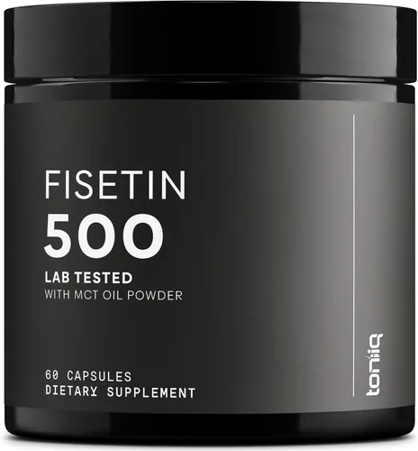 Toniiq Fisetina de ultra alta pureza de 500 mg – 98% + suplemento de fisetina purificada y biodisponible Higly con aceite MCT para absorción –