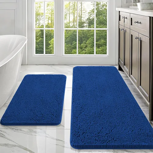 Miniatura 55 de OLANLY Juego de alfombras de baño de 2 piezas, alfombras de baño de chenilla suave y absorbente y alfombra de contorno en forma de U para inodoro