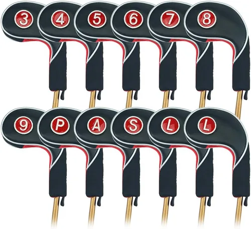 Craftsman Golf Juego de 12 fundas para cabeza de putter de hierro de golf, color negro y rojo, para todas las marcas Callaway, Ping, Taylormade,