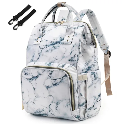Mochila de Pañales para Bebés Niñas, Mamá Bolsas Grandes Impermeables para Pañales para Mujeres (Mármol)