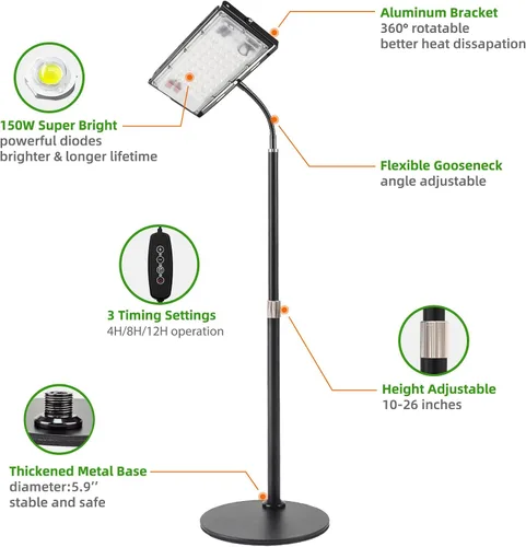 Miniatura 5 de LBW Luz de cultivo para plantas de interior, luz LED de escritorio de espectro completo, lámpara de cultivo pequeña con temporizador de 4 H/8H/12H
