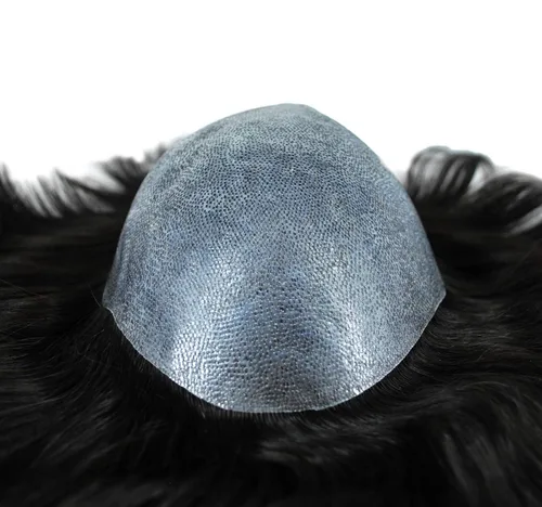 Toupee negro para hombres sistema de cabello humano 1B PU piel postizos inyección (9 * 7 pulgadas)