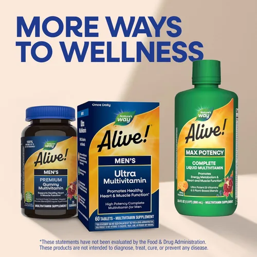 Miniatura 9 de Nature's Way ¡Alive! Tabletas multivitamínicas de ultra potencia una vez al día para hombre, vitamina diaria completa de alta potencia para hombres
