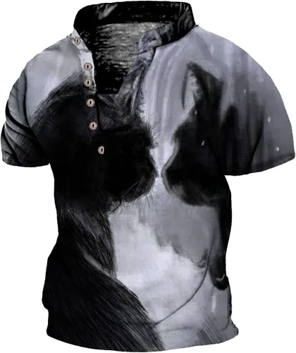 Camiseta de verano para hombre 2023 con cuello en V, manga corta, vintage, blusas al aire libre, senderismo, botón de impresión, tops transpirables