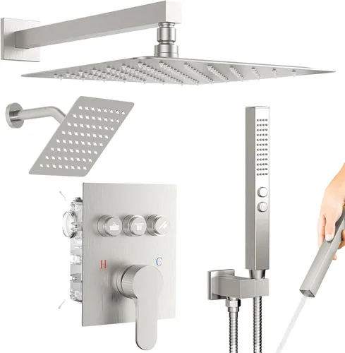 Miniatura 29 de Shower Faucet Set Brushed Nickel Shower System, Dual Head Shower Set STARBATH 12'' Ceiling Mount and 6''Wall Mount Rainfall Shower Systems with