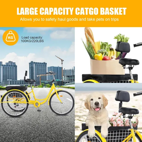 Miniatura 3 de Triciclos para adultos, 7 velocidades, triciclos para adultos de 26 pulgadas, 3 ruedas, bicicleta de crucero con cesta para personas mayores