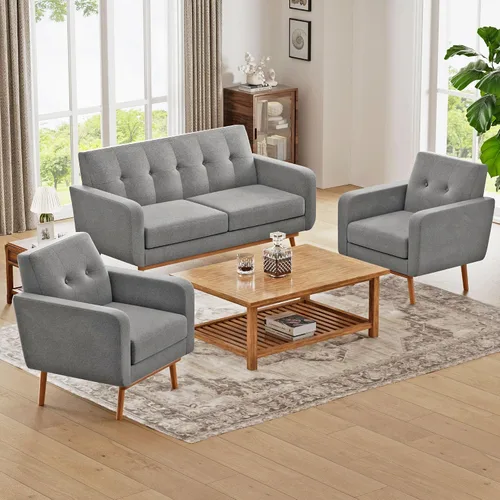 Miniatura 12 de HUIMO - Juego de muebles para sala de estar con botones, juego de muebles tapizados con botones para sala de estar, sofá moderno tapizado con marco