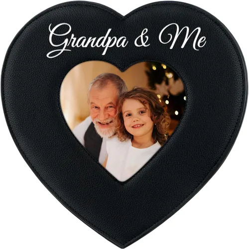 PETCEE Marco de Fotos de Abuelo y Yo - 4 x 4 Corazón Recuerdo de Navidad Regalos para Abuelo Marco de Fotos de Cuero Suave Regalos de Navidad Acción