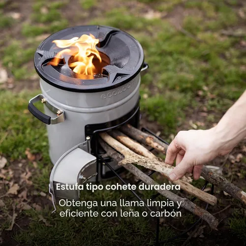 EcoZoom Estufa Cohete – Estufa de doble combustible resistente (madera y carbón) portátil para acampar y emergencia, cuerpo aislado, revestimientos