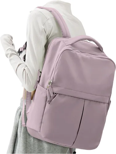 Miniatura 12 de Mochila pequeña para laptop para mujer, bolsa de computadora de 14 pulgadas con bolsillo trasero antirrobo oculto, mochila de viaje ligera