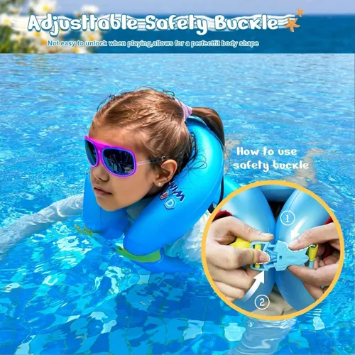 Miniatura 5 de Chaleco de natación para niños pequeños de 3-6/5-12 años, 30-50/50-90 libras, flotadores inflables portátiles para piscina con hebilla de seguridad