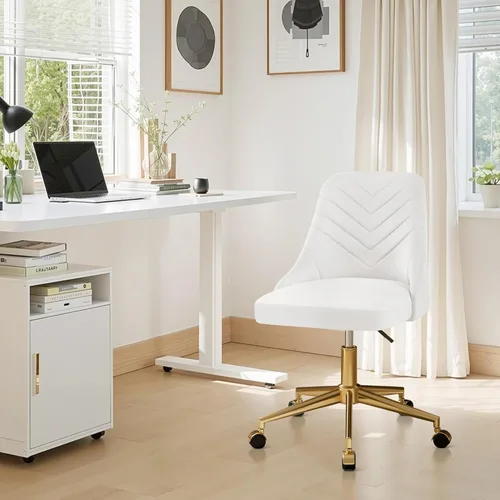 Miniatura 7 de VECELO Silla de Escritorio de Tocador de Terciopelo con Altura Ajustable para Oficina, Sala de Estar, Dormitorio, Estudio de Maquillaje, Giro de Rosa