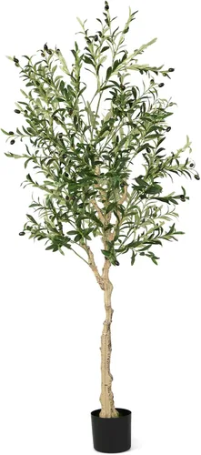 Miniatura 9 de Goplus Árbol de olivo artificial de 4.5 pies, árbol de seda alto en maceta con frutas realistas, plantas de vegetación sintética