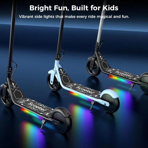 Miniatura 4 de Electric Scooter for Kids Ages 6-12, 150W Motor, Simple One-Button Control, 2 Safe Speeds (6/10 MPH), K2 Pro for 3 Speeds, Colorful Lights, Magnetic