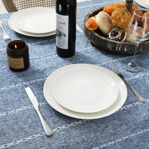 Miniatura 5 de Chassic Manteles de lino estilo casa de campo de 60 x 84 pulgadas, resistentes a las arrugas, lavables, manteles de mesa de comedor para mesas Azul