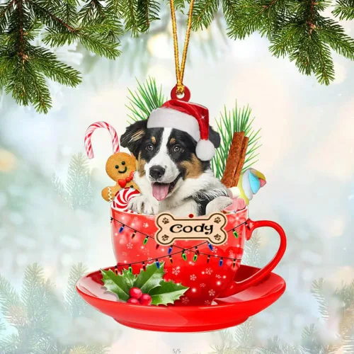 Miniatura 7 de NAZENTI Adorno personalizado de Alaskan Malamute en taza roja, adorno de Navidad personalizado para perros amantes de las mascotas, colgante