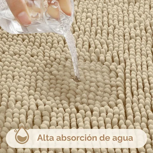 Miniatura 5 de HOMEIDEAS Juego de 3 alfombras de baño, ultra suaves, antideslizantes, absorbentes, de chenilla, juego de alfombrillas de baño para inodoro (beige)