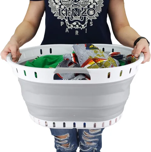 Miniatura 5 de SAMMART Cesta plegable de plástico para la ropa sucia de 25L (6.6 galones), contenedor de almacenamiento plegable y organizador, cesta que ahorra