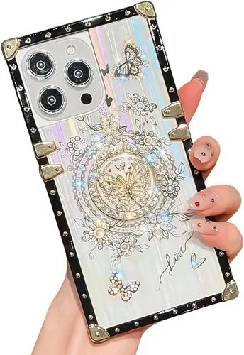 Miniatura 34 de Bonita funda compatible con Samsung Galaxy S22 Ultra, soporte plegable de lujo con diseño de mariposa brillante para mujeres y niñas, funda Blanco