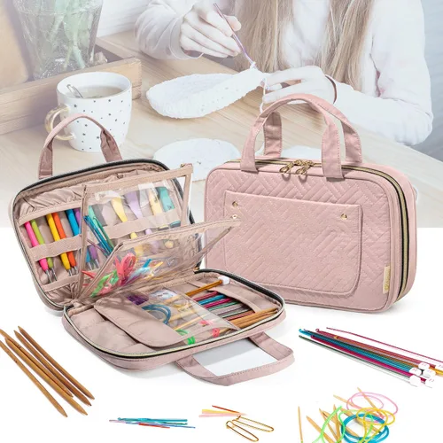 Miniatura 7 de Yarwo Estuche para agujas de tejer (hasta 10.6 pulgadas), organizador de ganchos de ganchillo con doble asa para agujas de tejer circulares