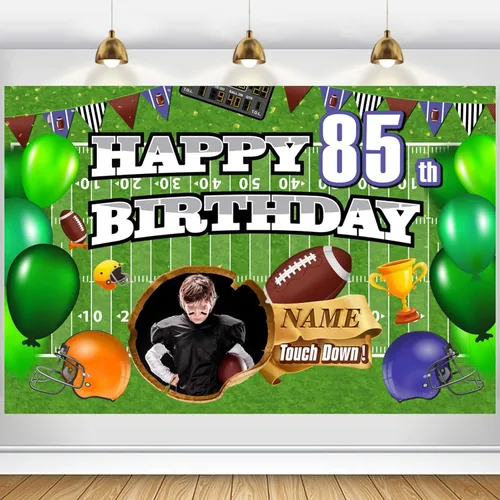 Cartel de decoración de cumpleaños número 85 con temática de fútbol – Cartel de tela personalizado para suministros de fiesta de cumpleaños 85
