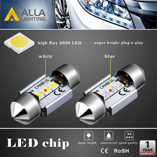 Miniatura 5 de Alla Lighting Bombillas LED de festón DE3021 DE3022 7065 de 31mm, 10000K azul CAN-Bus interior cúpula, mapa, maletero, luces de cortesía paso
