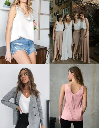 Miniatura 5 de Maysoar 2 Pcs Womens Silk Satin Tank Tops V Neck Camisole Flowy Tank Top Blouses