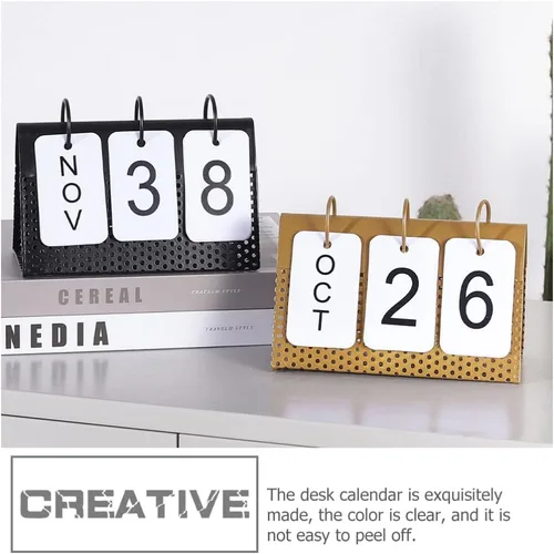 Miniatura 8 de Decoración del hogar, decoración del hogar, oficina, calendario perpetuo, calendario de escritorio de metal, adorno de mesa, planificador mensual