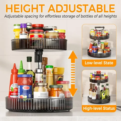 Miniatura 5 de Lazy Susan - Organizador giratorio de 360° de 2 niveles con asas de altura ajustable, organizador de especias para gabinetes, organizadores