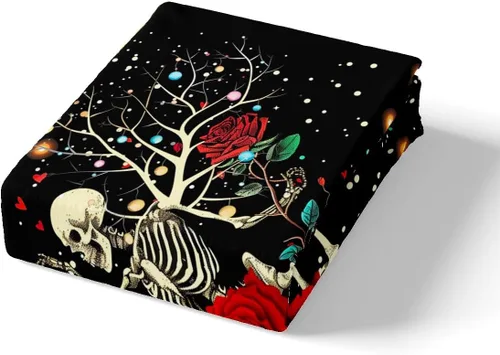 Miniatura 5 de Juego de funda de edredón de esqueleto, tamaño individual, estampado de flores de esqueleto humano, juego de ropa de cama con temática de Halloween