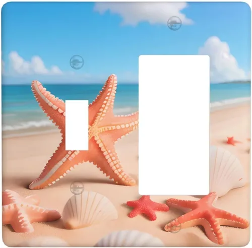 Miniatura 8 de Cubierta de placa de interruptor de luz de salida dúplex de estrella de mar para decoración de placa de pared para el hogar, dormitorio, cocina