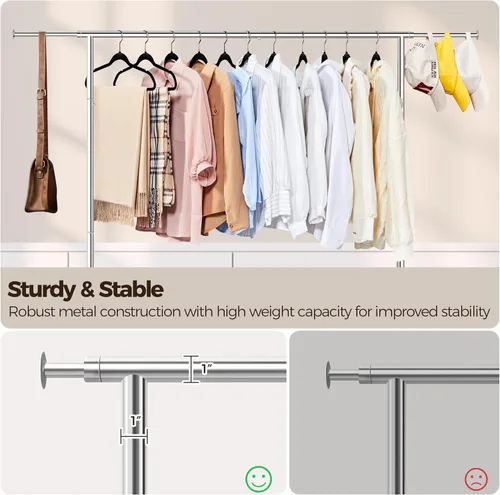 Miniatura 6 de Yaheetech Percheros de ropa comercial con ruedas, barra individual de grado ajustable, altura ajustable, perchero con ruedas para colgar ropa